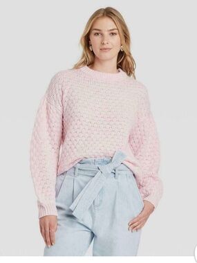 a new day Pale Pink Textured Crewneck Sweater